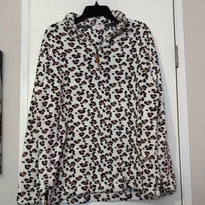 Leopard Print Fleece Pullover Sweatshirt